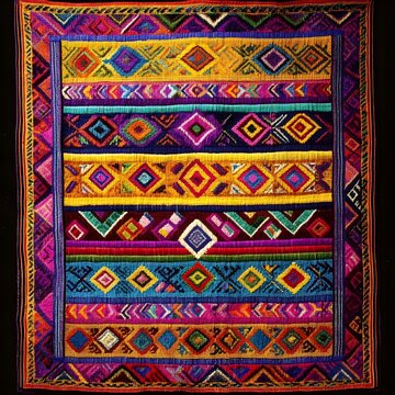 55. **Peruvian Quechua weaving pattern with colorful, geometric designs.**