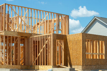 frame of a new plywood house beam building frame plank wall material