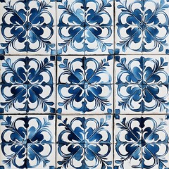 48. **Portuguese azulejos tile pattern with blue and white designs.**