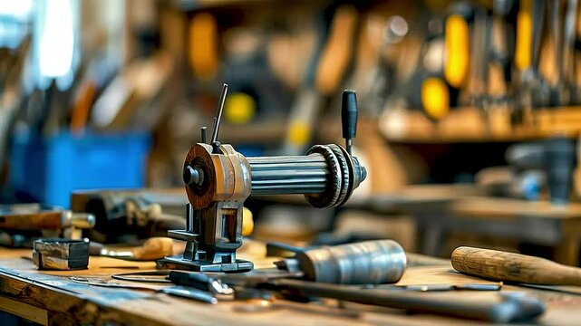 a drill  and  other tools  on  a workbench
