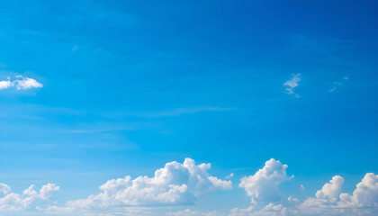  Clear Morning Sky with Bright White Cumulus Clouds in a Pale Fresh Blue Atmosphere Creating a Calm, Refreshing Scene