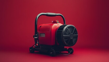Red Portable Electric Heater with Black Fan on Red Background