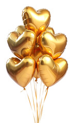 golden heart shaped balloons , isolated, transparent background, AI generated