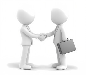 Cartoon-style 3D men shaking hands with briefcase in hand.