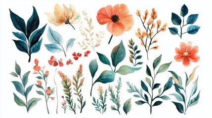 Mughal Garden Watercolor: Delicate Flowers & Geometric Patterns on White