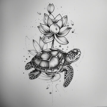 turtle, lotus, vector, illustration, art, animal, design, cartoon, drawing, nature, pattern, sea, symbol, vintage, tattoo, reptile, ornament, cute, decoration, flower, sign, tortoise, icon, shell, sil