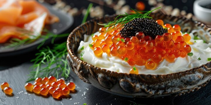 Classic draniki served with caviar and sour cream