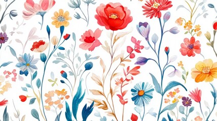 Mughal Garden Watercolor Illustration: Intricate Floral Patterns on White Background 1