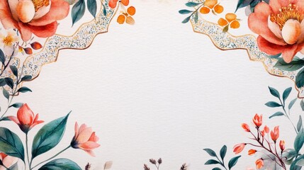 Mughal Garden Wedding Invitation: Watercolor Elegance on White Background