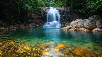 Tranquil Waterfall Plunging into a Serene Pool