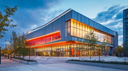 Fototapeta premium A vibrant cultural center with an eye-catching facade, large public spaces, and modern design elements.