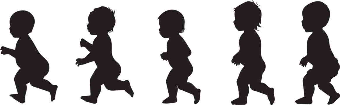 Silhouette vector of baby development from todler to young