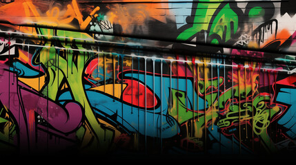 Vivid Abstract Graffiti Art with Drips on a Brick Wall