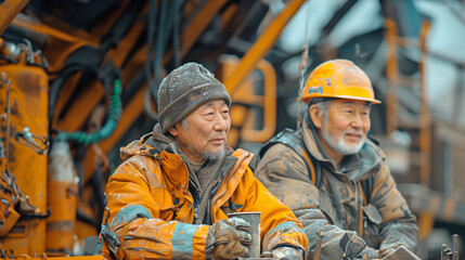 Fototapeta premium 工事現場で休憩する男性