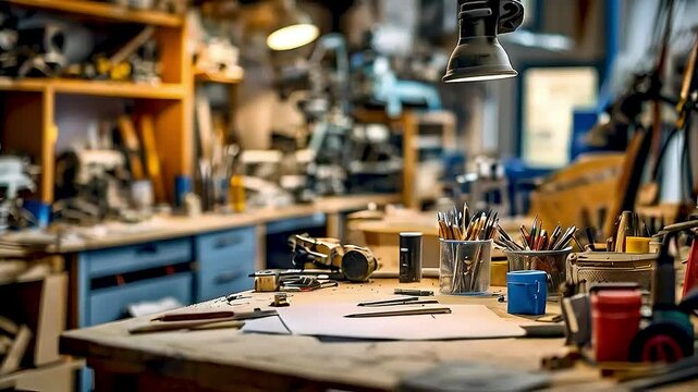 a workbench in a workshop