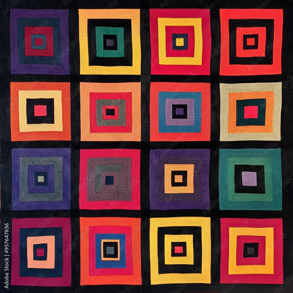 Poster 20. **welsh tapestry pattern with interlocking squares and bold colors.**