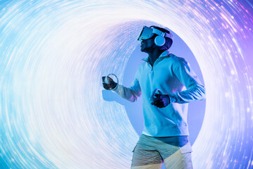 Immersive VR experience with advanced headset and controllers