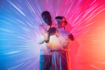 Immersive VR experience with futuristic neon light effects