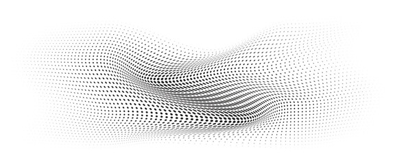 Fototapeta premium Flowing Wave Dot Halftone Pattern: Curve Gradient Shape on Transparent Background. Suitable for AI, Tech, Network, Digital, Science, and Technology Themes.