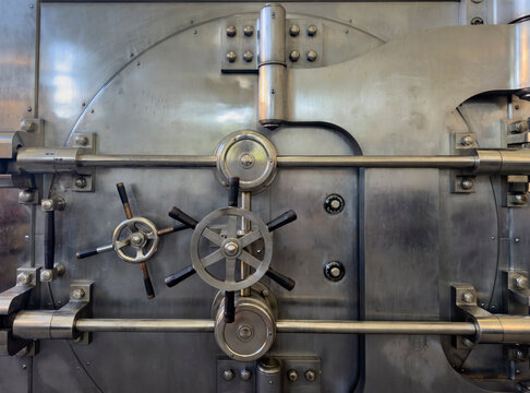 Close up Bank Safe vault door  nobody