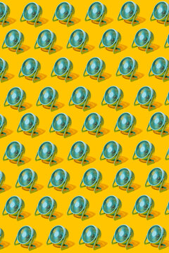 blue electric fans forming a pattern