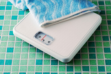 White Bathroom Scale Green Tile Floor
