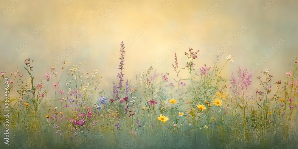 Poster Wild Flower Meadows: Tranquil Nature's Palette in Soft Focus