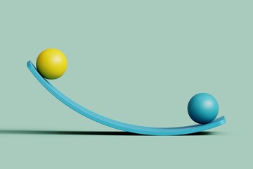 Minimalist Illustration of Spheres in Balance on a Curved Sur