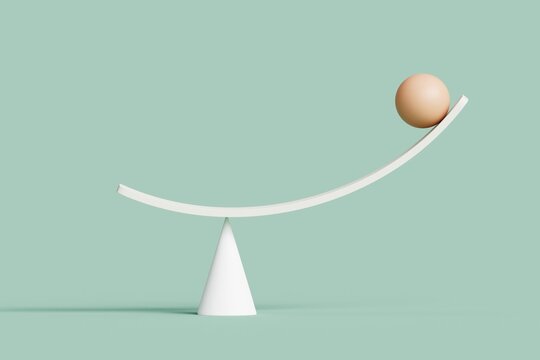 Minimalist Illustration of Sphere in Balance on a Curved Surface