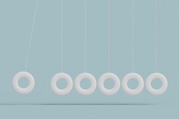 Minimalist Illustration of Newton's Cradle with White Rings