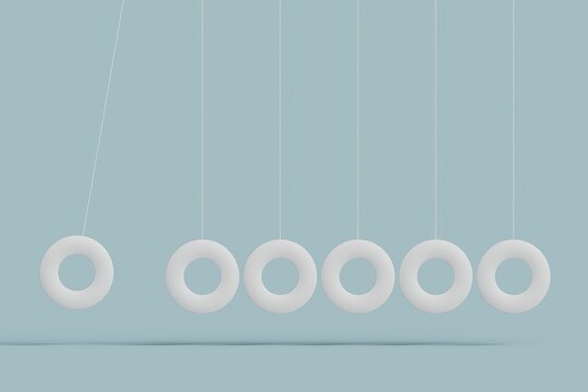 Minimalist Illustration of Newton's Cradle with White Rings