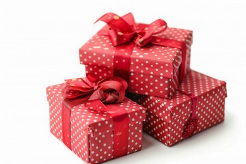 Obraz premium red ribbon gifts on a white background