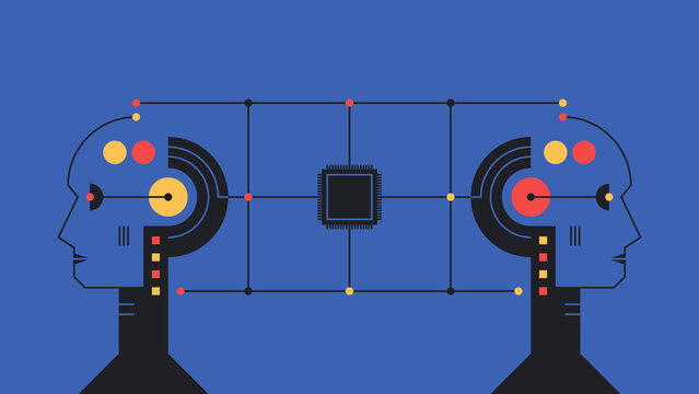 Robot heads connected to the central processor
