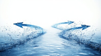 Water Arrow Paths: A visual metaphor for choice, direction, and progress, with three dynamic blue water arrows emerging from a splash.  