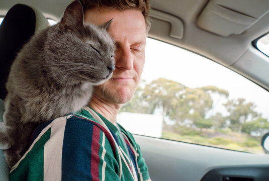 Man In Car with Cat 
