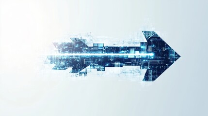 Digital Arrow of Progress: A dynamic arrow composed of binary code and digital elements points right, symbolizing forward momentum, technological advancement, and the digital age.