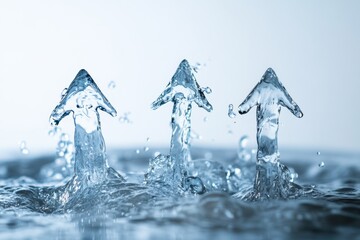 Water Arrow Growth: Three water arrows surge upward, symbolizing growth, progress, and ambition.  A powerful image for business, finance, or personal development, evoking a sense of optimism and momen