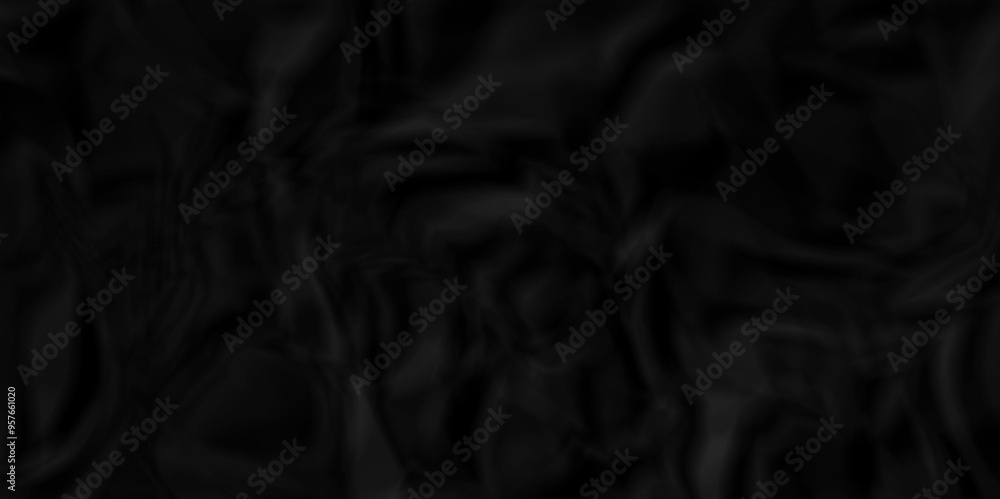 Wall mural Crumpled texture of dark black wrinkle chaotic paper. close up canvas old crumple black paper sheet abstract shape background space for texture.	
