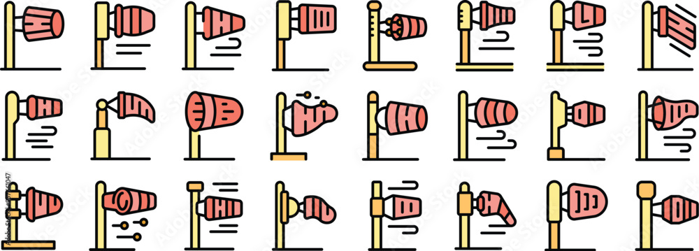 Poster windsocks icons set. outline set of windsocks vector icons for web design isolated on white backgrou