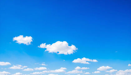  Clear Morning Sky with Bright White Cumulus Clouds in a Pale Fresh Blue Atmosphere Creating a Calm, Refreshing Scene