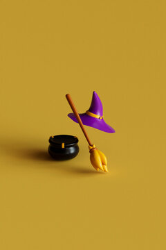 Halloween Witch's Hat, Broom, and Cauldron