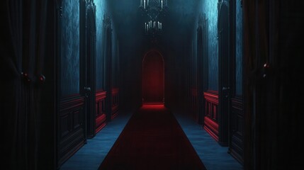 Obraz premium Spooky whispers echoing through the darkness, flat design, front view, cursed theme, 3D render, Triadic Color Scheme