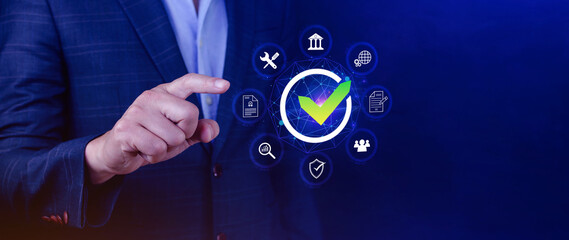 Service Quality assurance management, guarantee check mark for business automation process, Service...