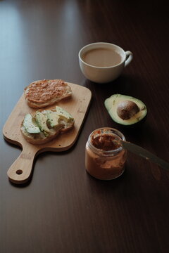 Breakfast scene with avocado toast