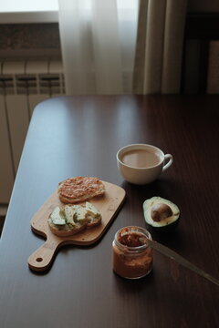 Breakfast with toasts and coffee