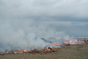 Burning Debris on a Beach