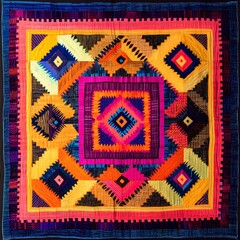 109. **Honduran traditional textile pattern with bright colors and geometric designs.**