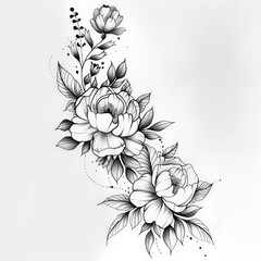 flower, draw, vector, black art, tattoo style, tattoo, floral, illustration, pattern, leaf, nature, vintage, drawing, sketch, plant, design, art, decoration, branch, rose, blossom, element, black, wed