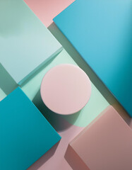 Minimal background for branding and product presentation. Green and beige gradient podium corrugated panel background. 3d rendering illustration. Clipping path of each element included