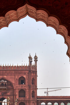 Red Fort Archway View of Delhi Grand Mosque